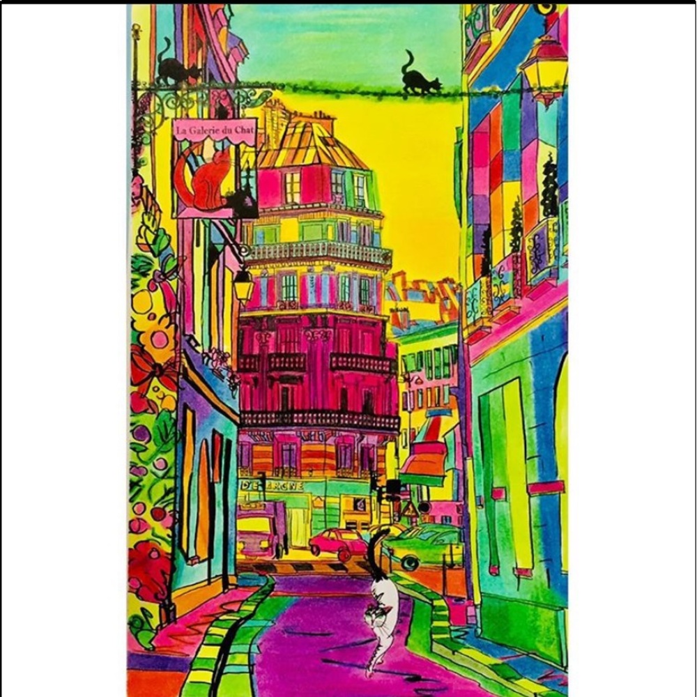 Cats in Paris City Scape Psychedelic Art